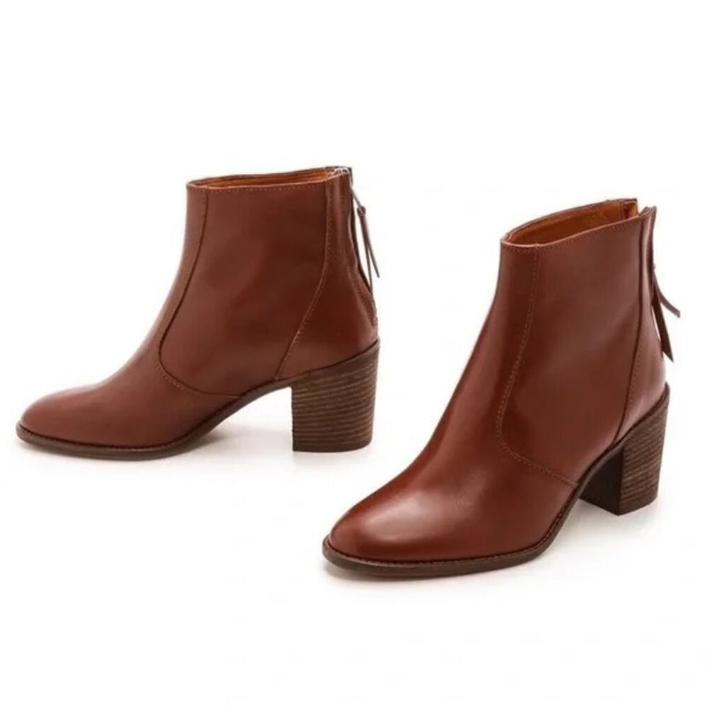 MADEWELL Ames Ankle Boot in Rich Brown Leather 3" Block Heel Back Zip W’s Sz. 8
